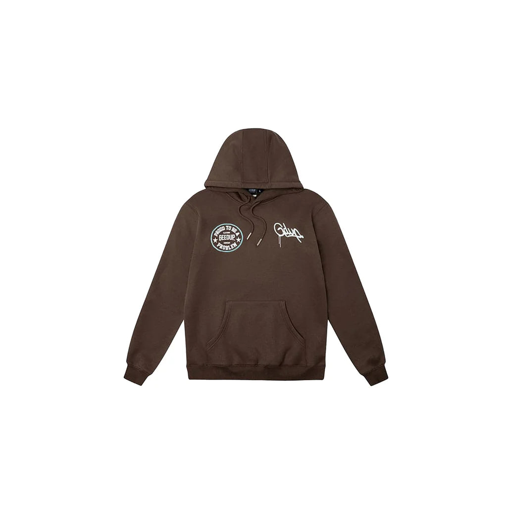Geedup Proud To Be A Problem Hoodie 'Brown/Light Blue'