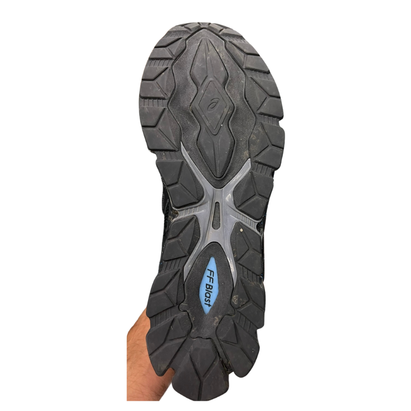 Used ASICS Gel FF Blast 'Black/Blue Splatter' 12W