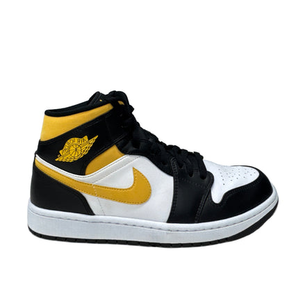Used Jordan 1 Mid Black White Yellow US Men's 10 - Women's 11.5