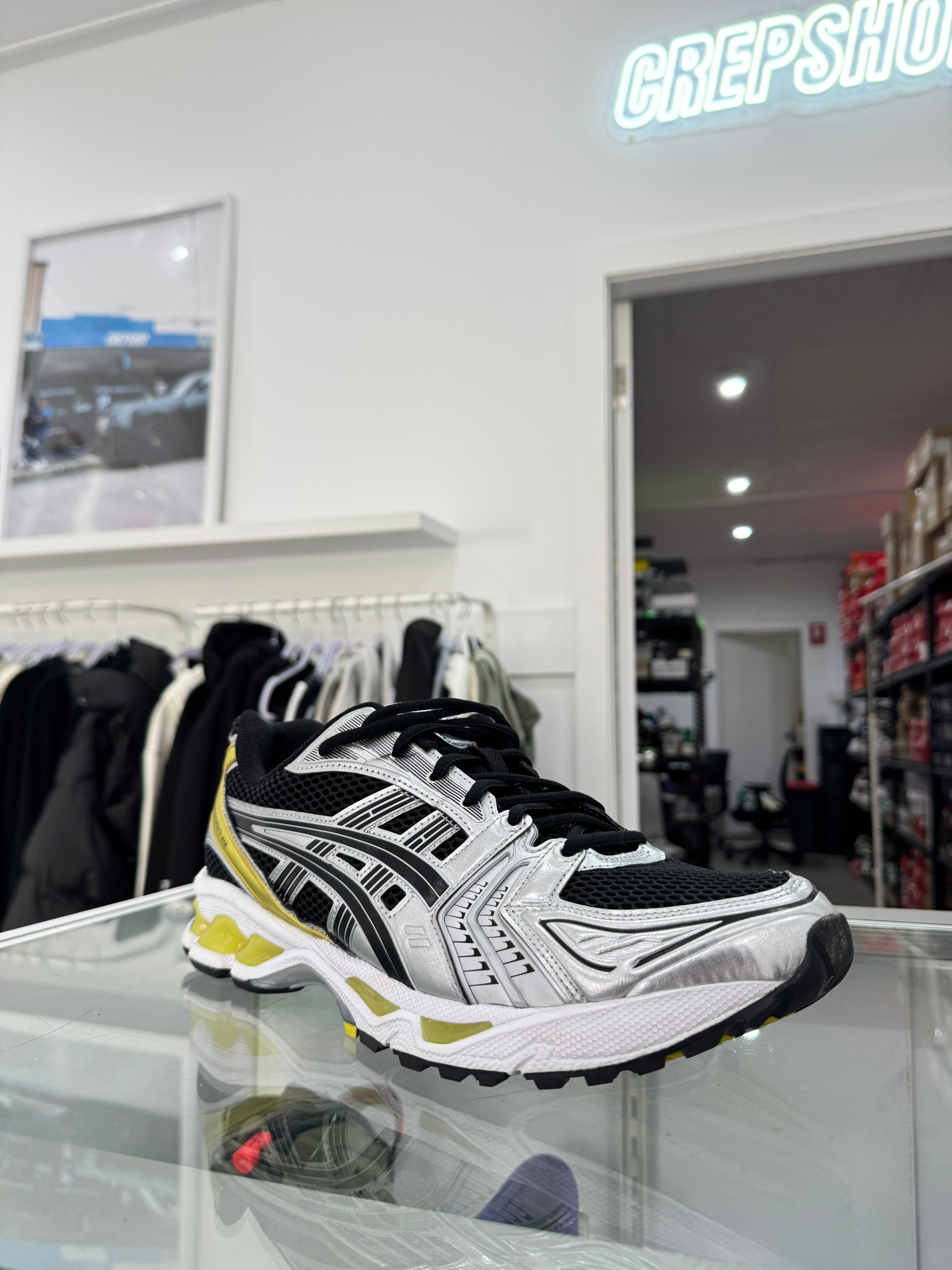 Used Mens ASICS Gel Kayano 14 Black Lemon Spark