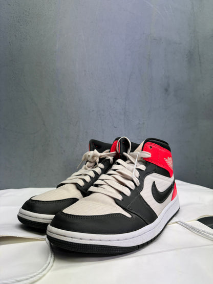 Used Jordan 1 Mid White Charcoal Pink US Men's 8.5 - Women's 10