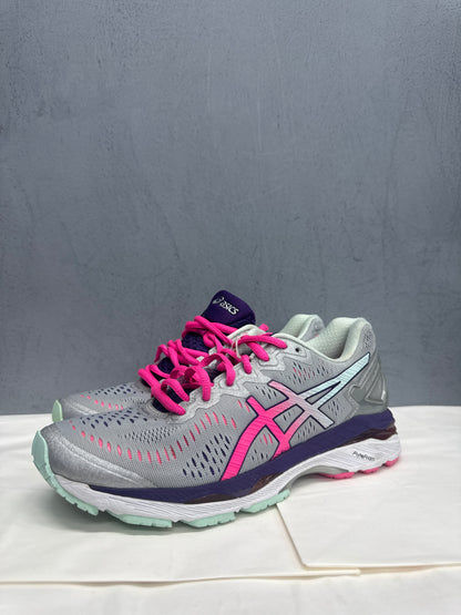 Used GEL-Kayano 23 2A Wide Silver Pink Glow US Men's 7.5 - Women's 9