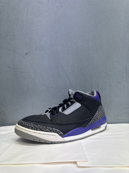 Used Jordan 3 Retro Black Court Purple US Men's 11 - Women's 12.5