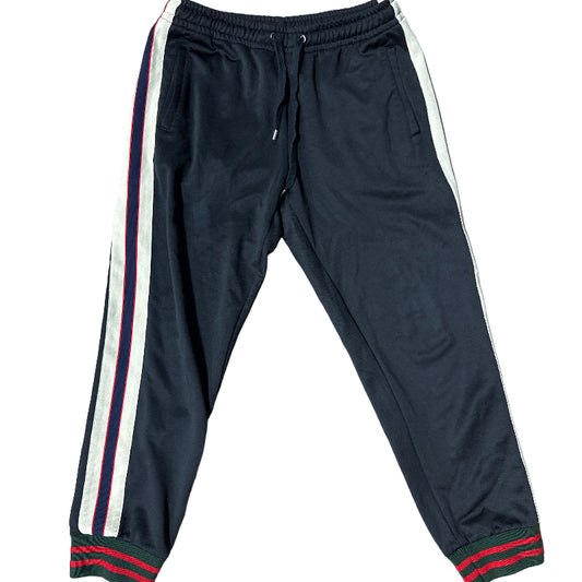 Used Gucci Red Beige Stripe Logo Trackpants Black S