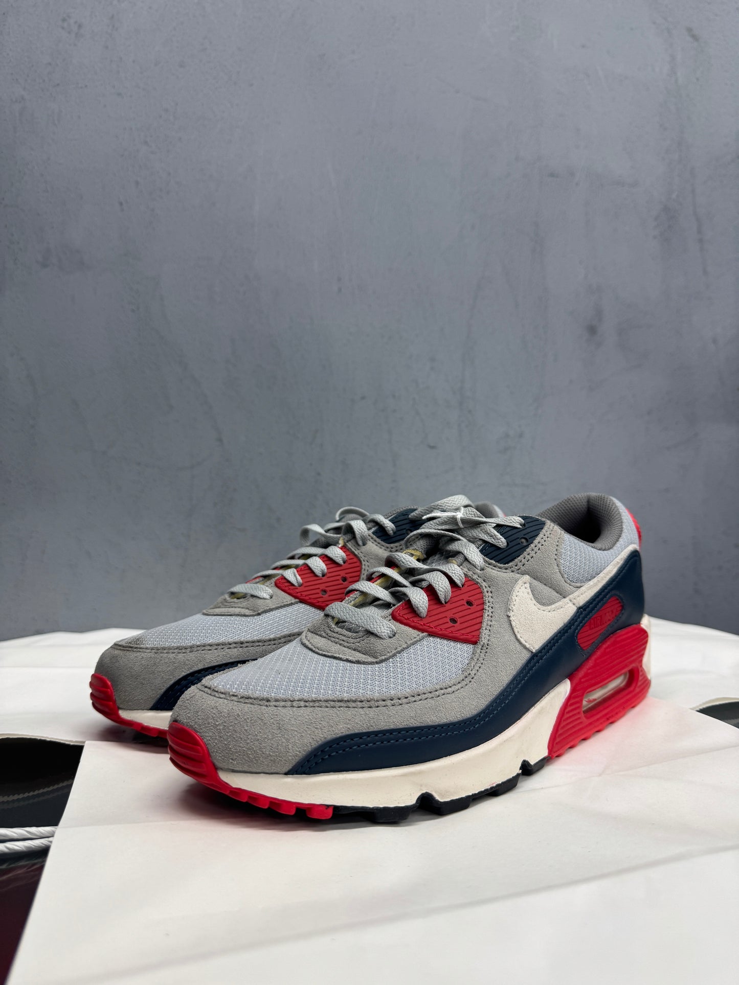 Used Air Max 90 Red Navy grey US Men's 10 - Women's 11.5