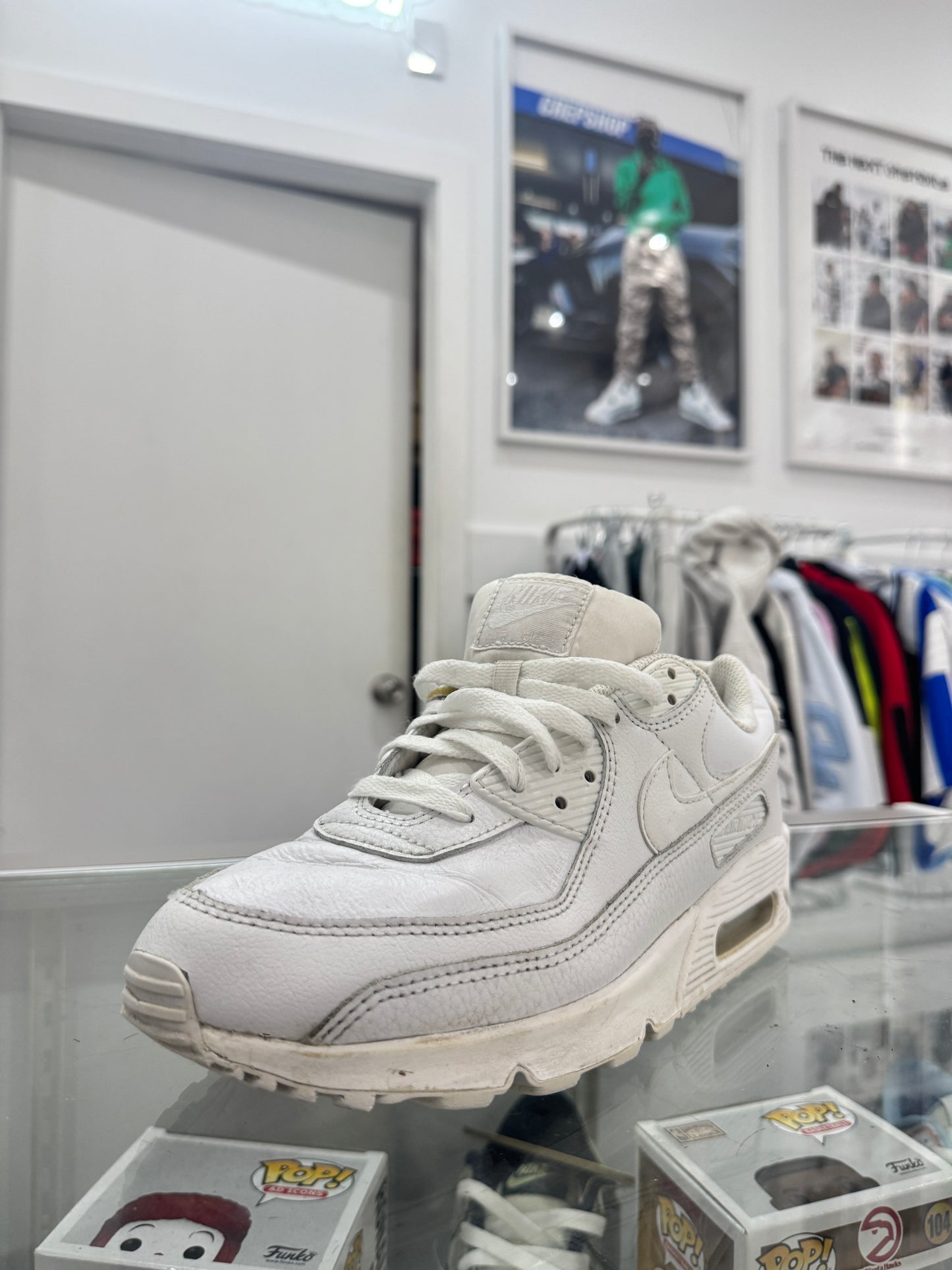 Used Air Max 90 Leather Triple White Mens US Men's 9 - Women's 10.5