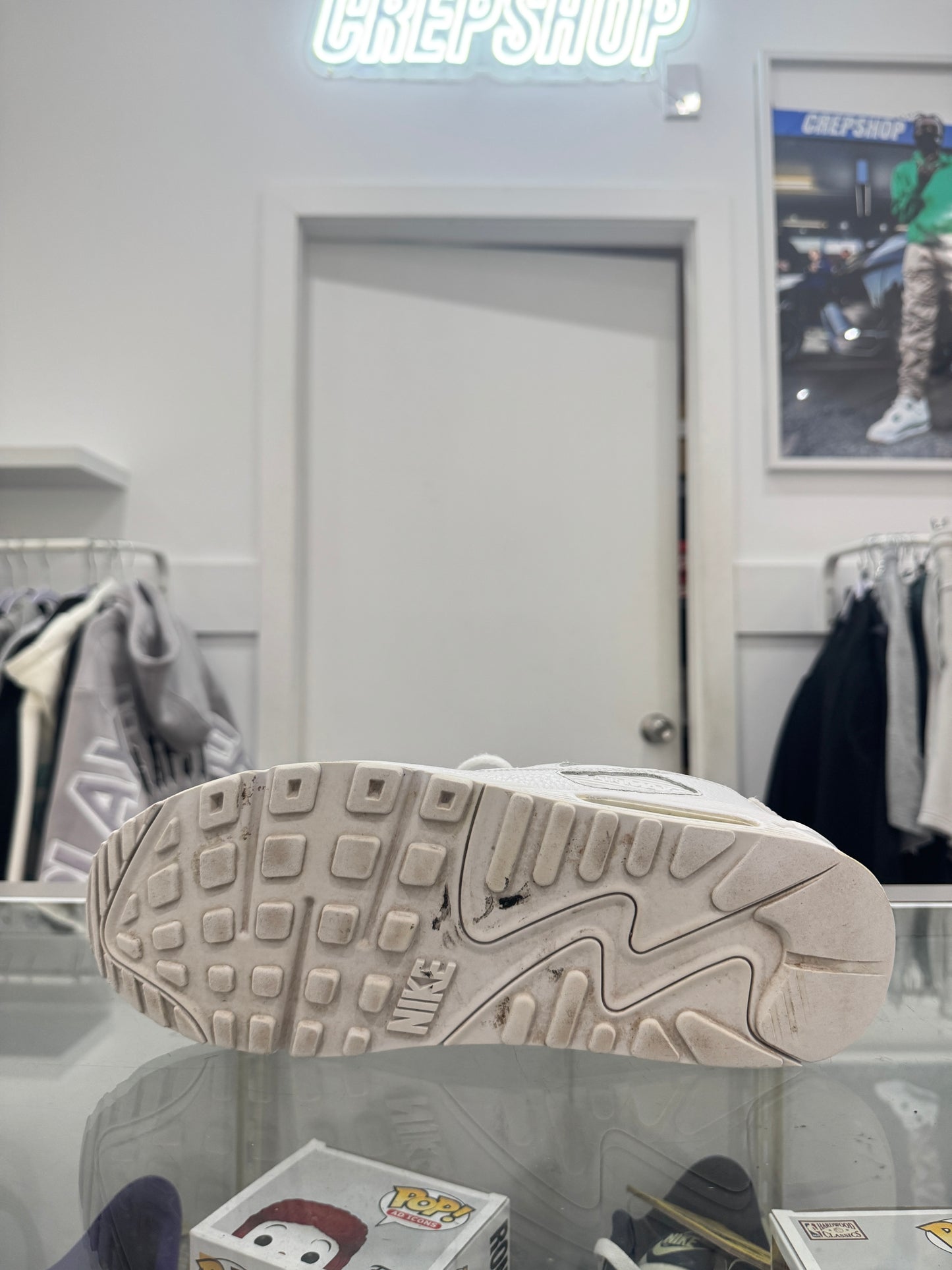 Used Air Max 90 Leather Triple White Mens US Men's 9 - Women's 10.5