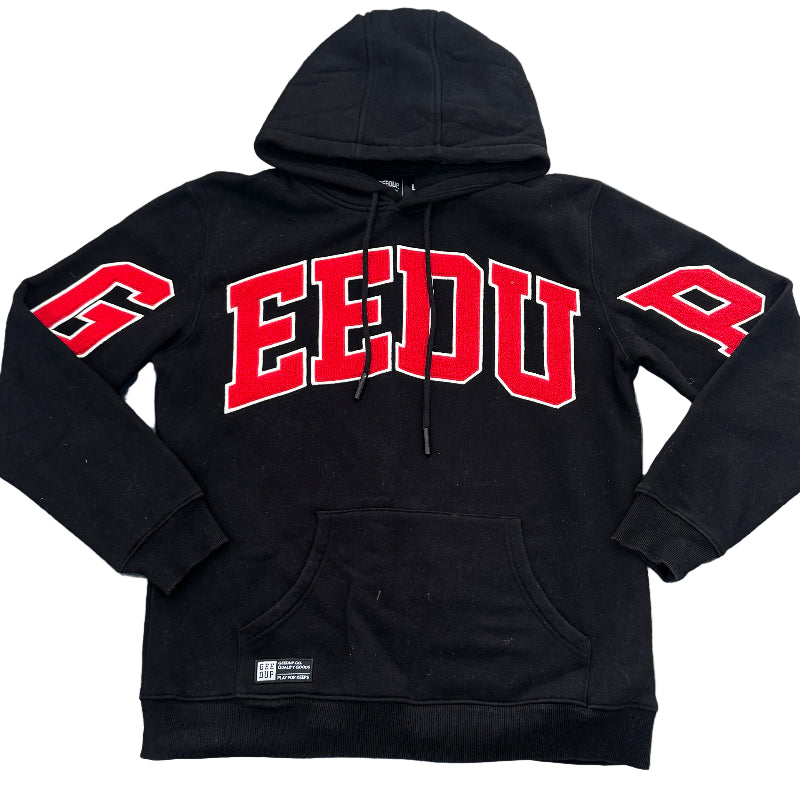 Used Team Logo Black Red Hoodie L