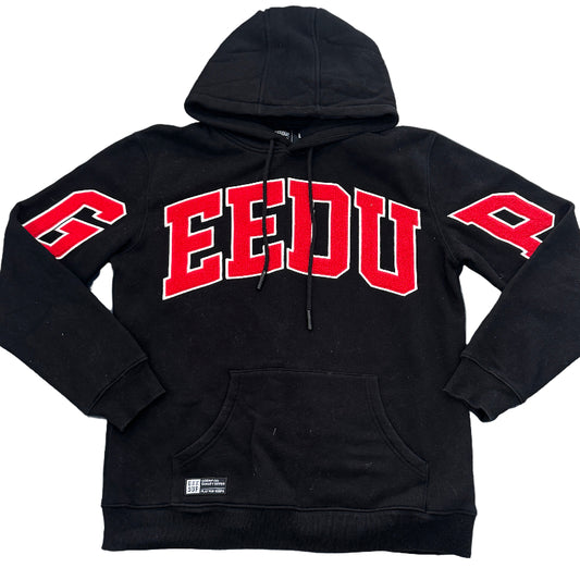 Used Team Logo Black Red Hoodie L