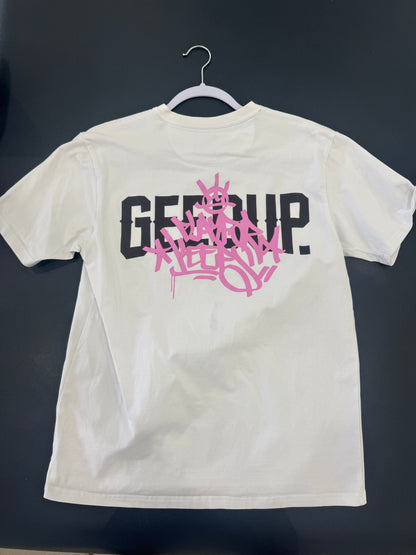 Used Geedup T-Shirt Handstyle White Pink S