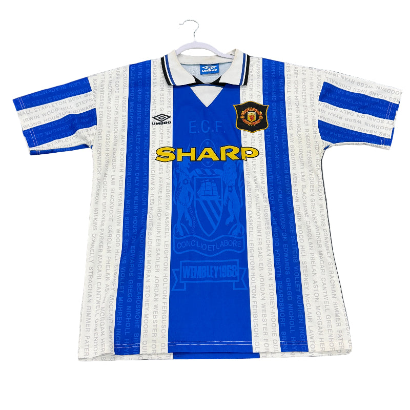 Used Manchester Blue White Striped Vintage Jersey 2XL