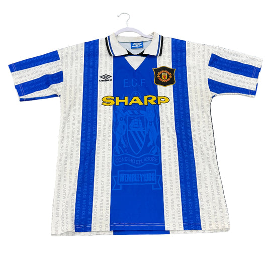 Used Manchester Blue White Striped Vintage Jersey 2XL