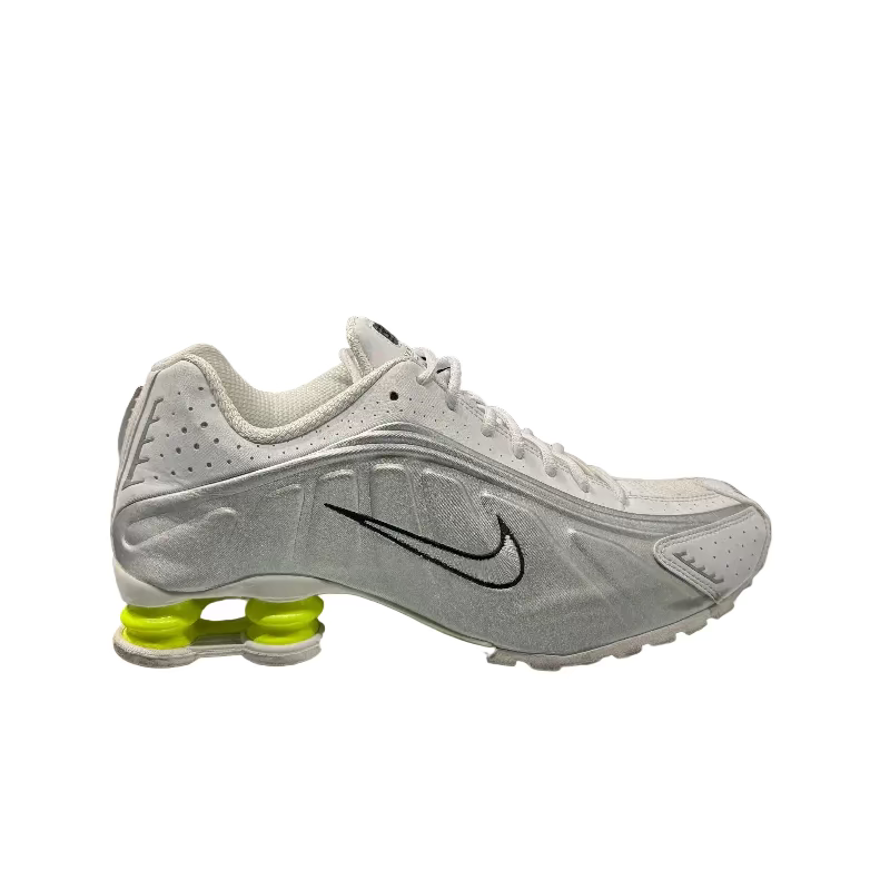 Used Nike Shox R4 White Metallic Silver Volt (Women's)
