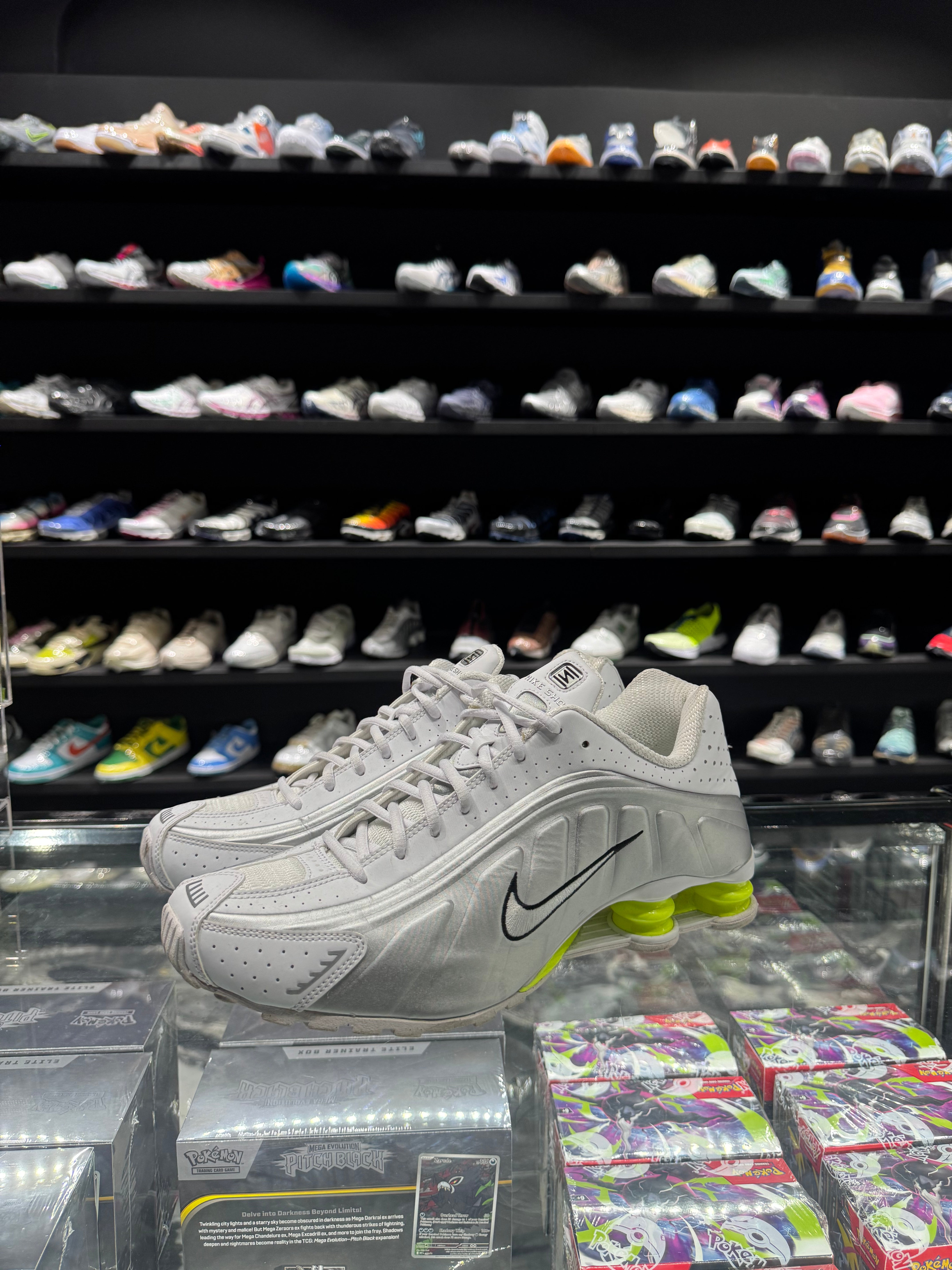 Used Nike Shox R4 White Metallic Silver Volt (Women's)