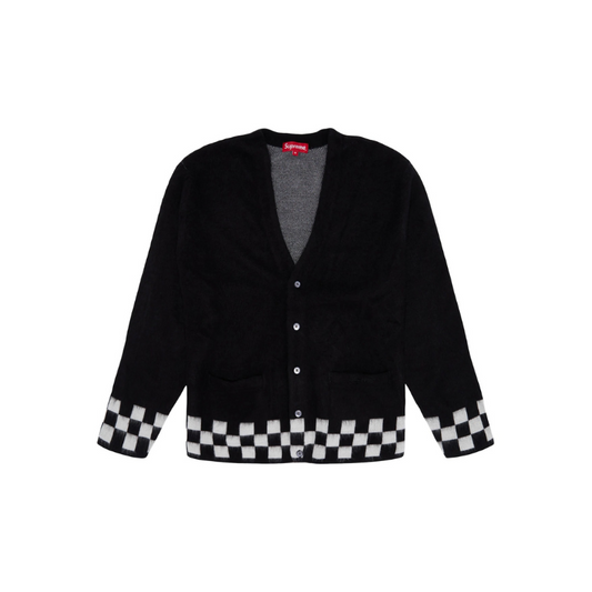 Brushed Checkerboard Cardigan Black