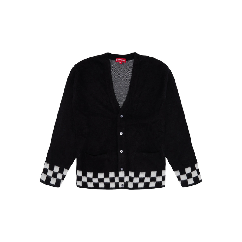 Brushed Checkerboard Cardigan Black