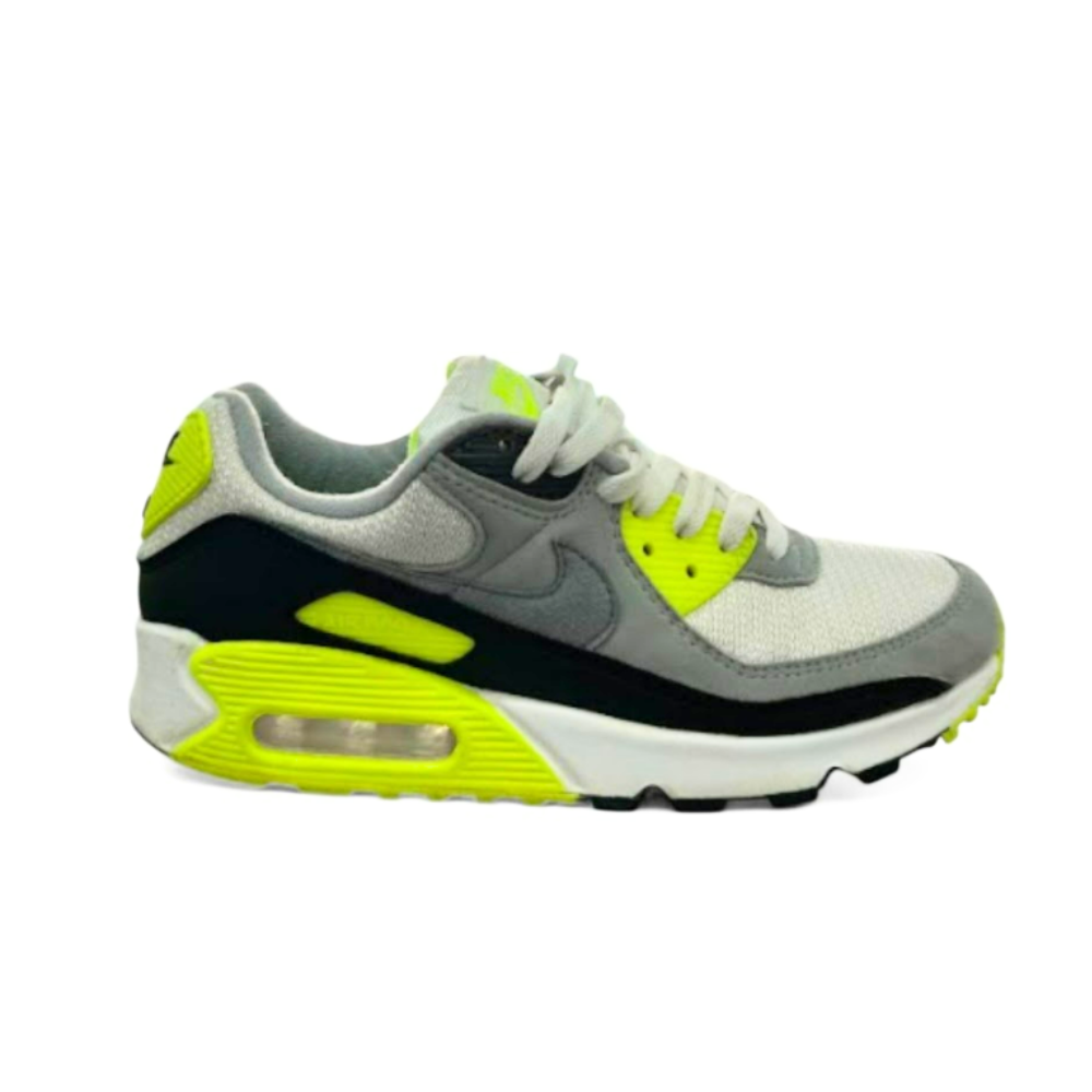 Used Air Max 90 White Particle Grey-Volt-Black US Men's 7 - Women's 8.5
